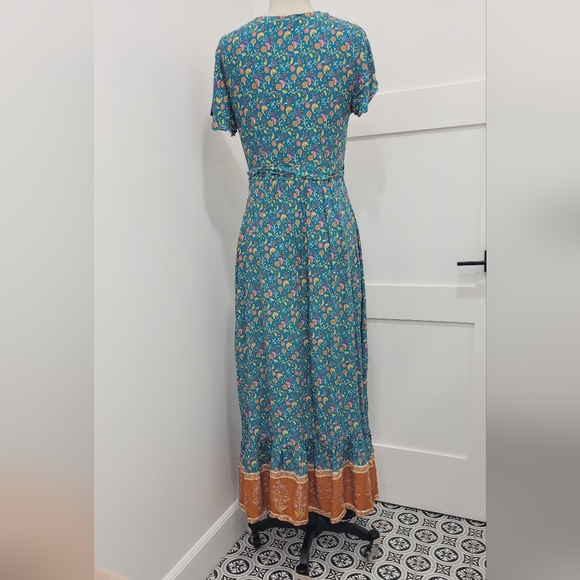 ZESICA Women's Floral Print Bohemian Waist Tie Wrap Long Flowy Dress Size S - Picture 5 of 10